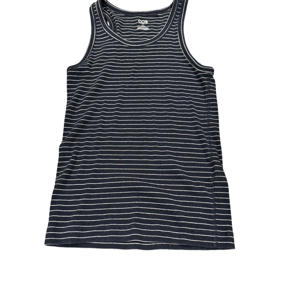 COS Women Navy White Stripe Ribbed Tank Top Sleeveless Casual Size Medium